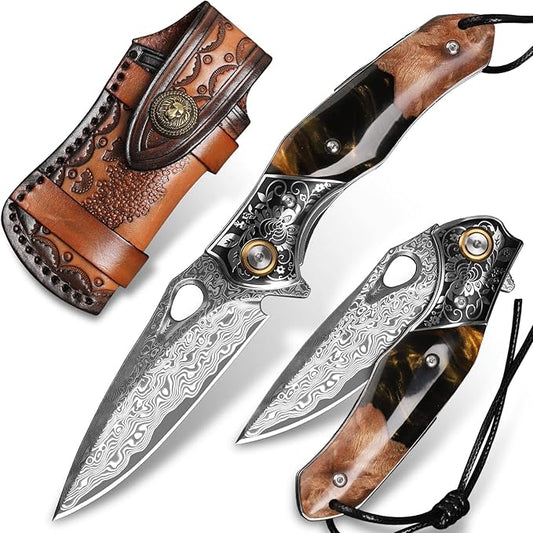 handmade Japan Damascus steel pocket knifeï¼?.1" VG10 blade men and women Folding knife，With