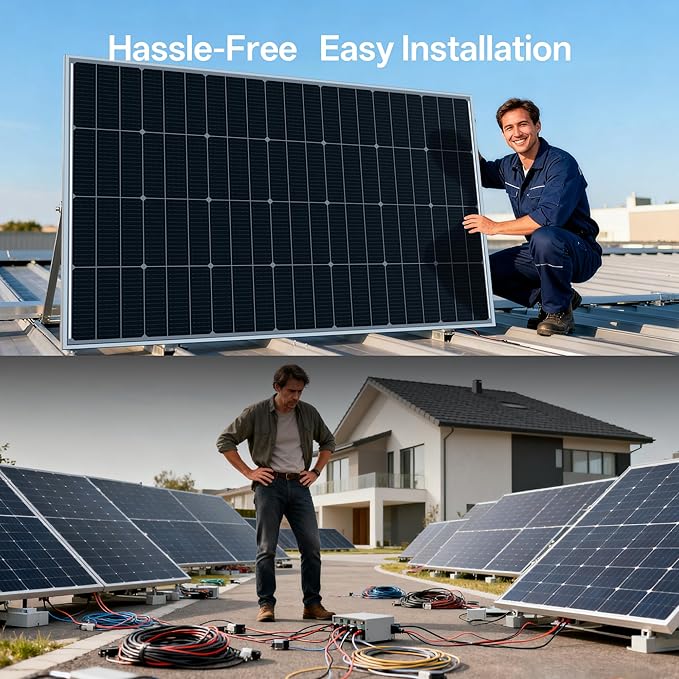 JJN 550 Watt Bifacial Solar Panels 2PCS,12/24/48 Volt Solar Panel,Monocrystalline 1100 Watt for