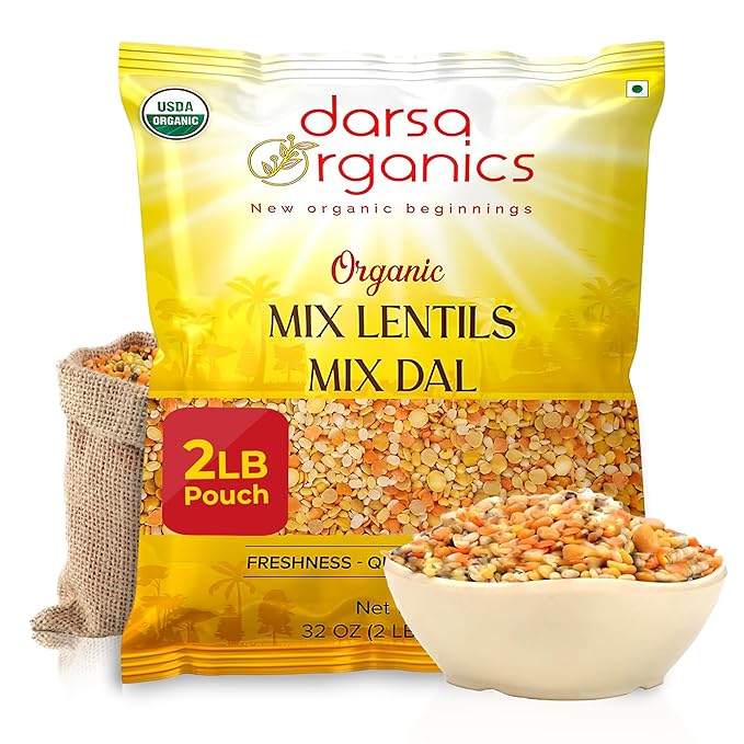 Darsa Organics Mixed Lentils (Panchratna Dal) 2lb | USDA Organic, Non-GMO, Kosher | Superfood Rich