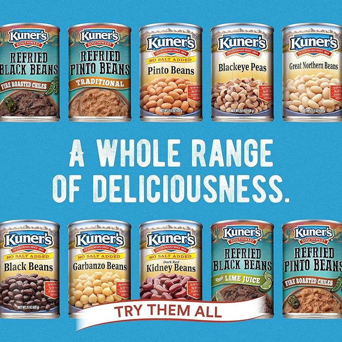 Kuner's No Salt Added Canned Chili Beans, Plant Protein and Fiber, Gluten Free, Vegan, Fat Free, 12