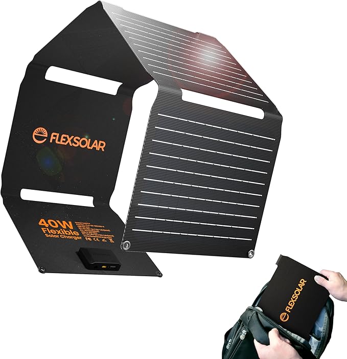 Upgraded FlexSolar 40W Portable Solar Panels Chargers with PD2.0 USB-C,QC3.0 USB-A and DC Outputs