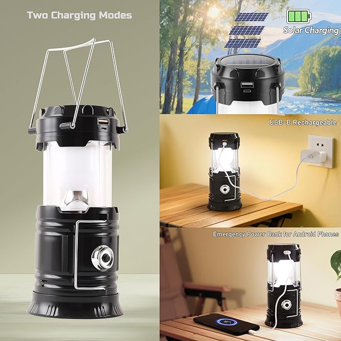 Lichamp Collapsible Portable Solar Camping Lantern, USB Rechargeable LED Flashlight - Survival Kits
