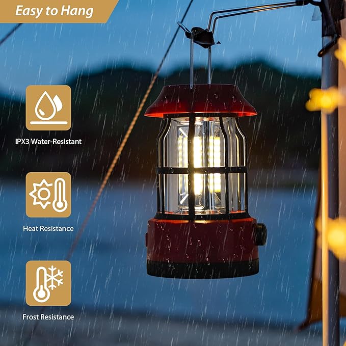 TRIROCKS Set of 2 LED Solar Camping Lantern Dimmable Rechargeable Lantern IPX3 Water-Resistant