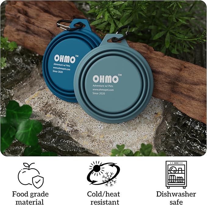 OHMO Collapsible Dog Bowl(2 Pack, Peacock&Light Blue 12oz/400ml) Premium Silicone Pet Water Bowls