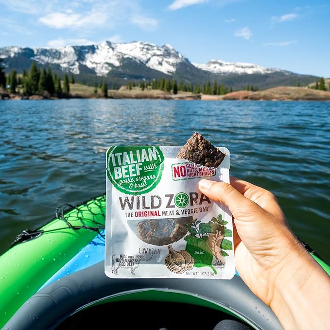 Wild Zora Meat and Veggie Bars, Italian Beef, 10-Pack, 100% Grass Fed Meat, Healthy Paleo Snacks