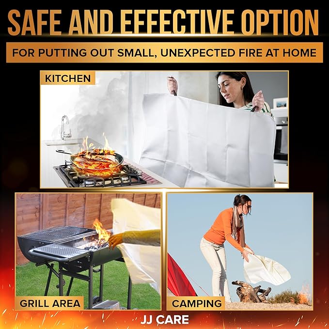 JJ CARE Fire Blanket ??3 Packs with Hooks and Gloves ??Emergency Fire Blanket for Home & Kitchen