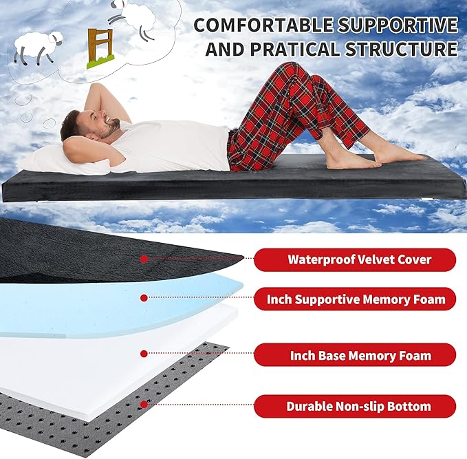 HOMBYS 3 INCH Thick Waterproof Memory Foam Camping Mattress for Outdoor Sleeping, Portable Roll Up
