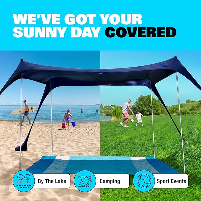 SUN NINJA Beach Tent Sun Shelter UPF50+ - Easy Pop Up Beach Canopy - Outdoor Shade for Camping