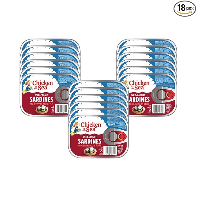 Chicken of the Sea Sardines, 3.75 oz. Cans (Pack of 18), Mediterranean Style, Wild Caught Sardines