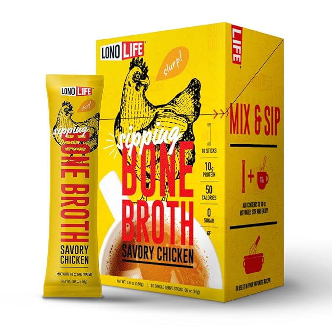 LonoLife Chicken Bone Broth Powder Mix | 10g Protein | Collagen-Rich, Keto & Paleo Friendly |