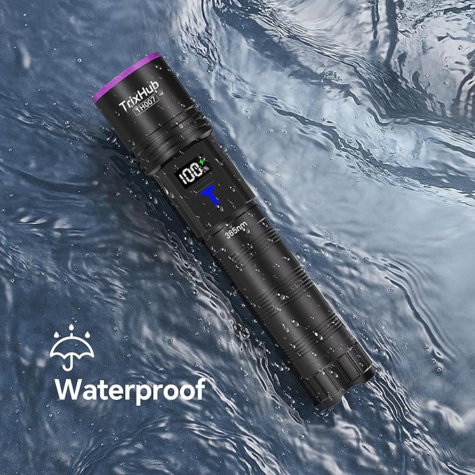 365nm Black Light Flashlight, UV Flashlight Rechargeable with LCD Display, Powerful Ultraviolet