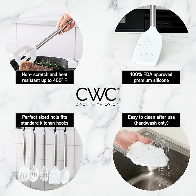 COOK WITH COLOR Silicone Cooking Utensils, Kitchen Utensil Set, Easy to Clean Silicone Kitchen