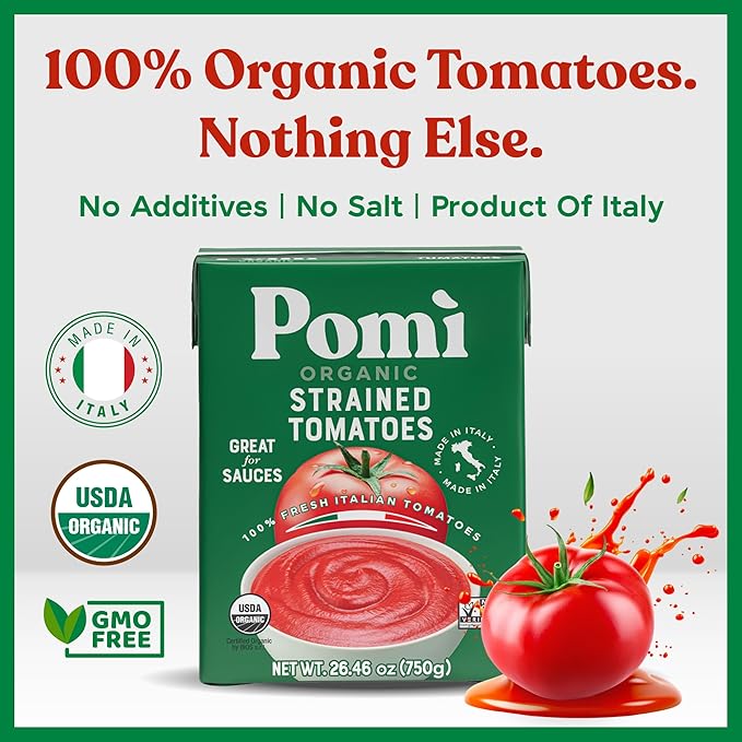 Pomì Organic Strained Tomatoes 26.46oz (Pack of 12)- Creamy, Velvety Puree - 100% Fresh Italian