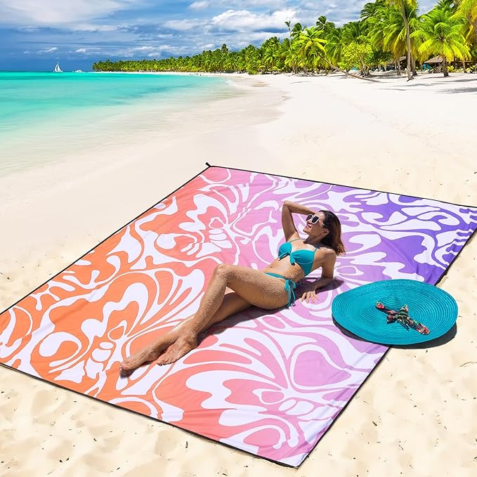 Beach Blanket Waterproof Sandproof Beach Mat 79" X 83"/10'x9'for 2-8 Adults Quick Drying Outdoor