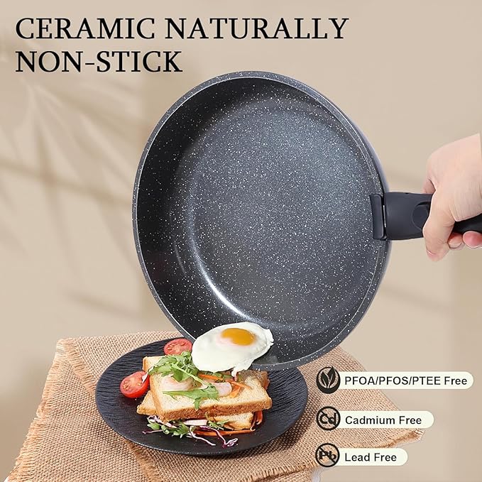 GiPP Ceramic Pots and Pans Set Non Stick, Nonstick Detachable Handle Cookware Sets, Non Toxic