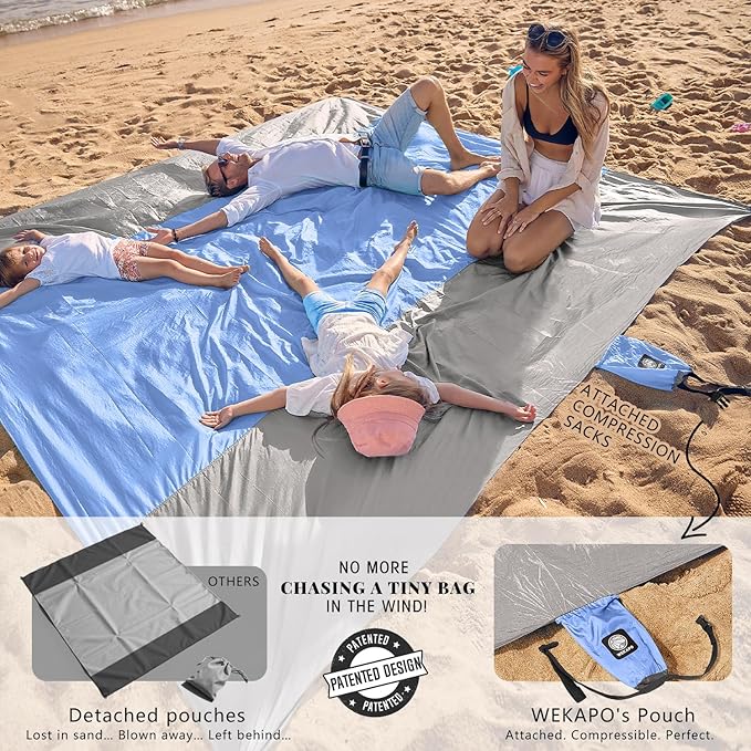 WEKAPO Beach Blanket Sandproof Waterproof, Extra Large Beach Mat, Oversized & Compact Sand Free Mat