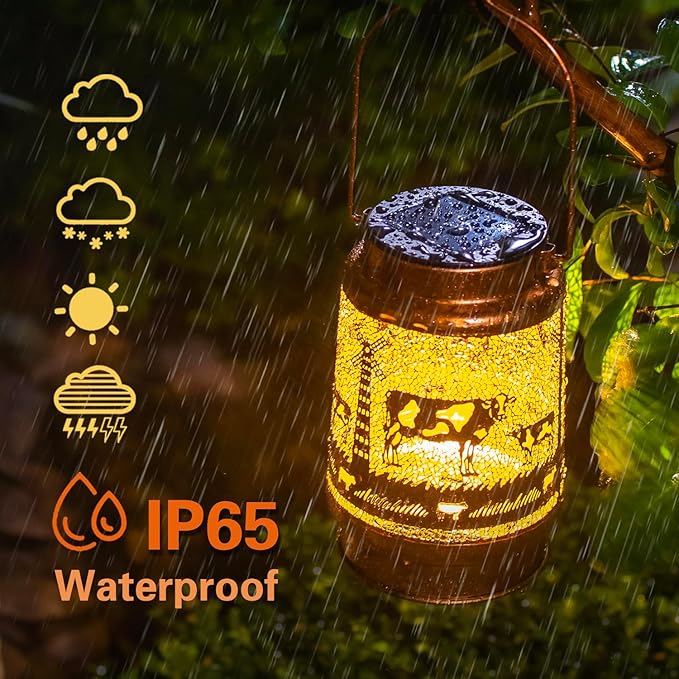 Cow Solar Lanterns Outdoor Waterproof Hanging Solar Lights Cow Gifts for Women Men Metal Decorative