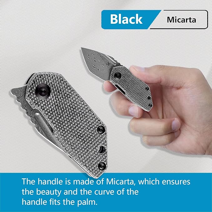 KANSEPT RIO Mini Pocket Folding Knives EDC Camping Folding Knife 1.56'' Damascus Blade Pocket EDC