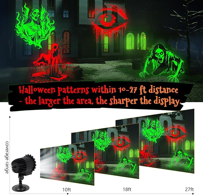 Halloween Projector Lights Outdoor - LED Rotating Skull & Ghost Projection Light, Waterproof
