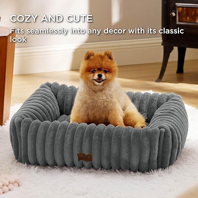 Bedsure Washable Dog Bed for Medium Dogs - Cute Furry Puppy Beds, Rectangle Orthopedic Corduroy