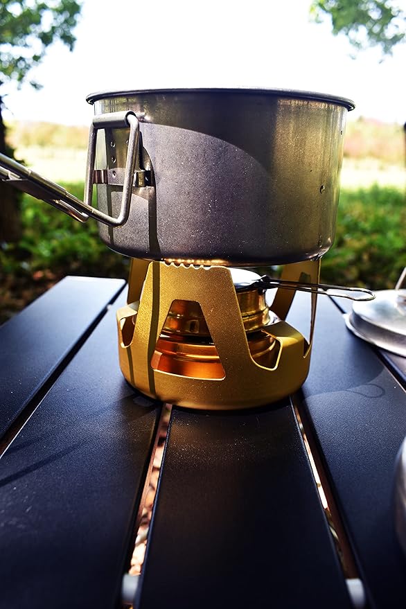 Mini Alcohol Backpacking Stove, Lightweight Brass Spirit Burner with Aluminium Stand for Camping