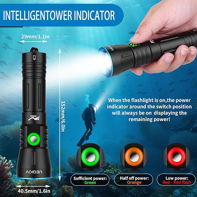 Dive Light Scuba Diving Flashlight Dive Torch Rechargeable,3500Lumens 6 Modes Underwater Light,IPX8