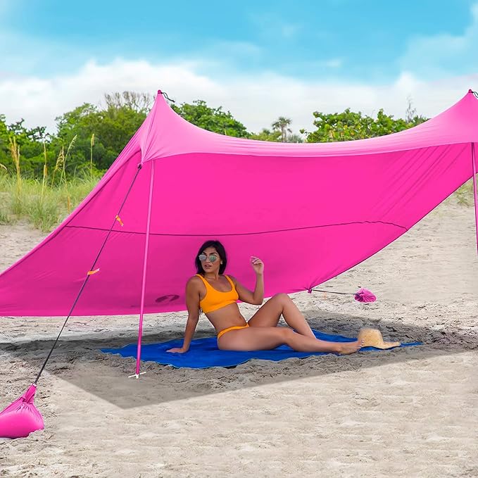 Red Suricata Family Beach Tent & Beach Canopy, UPF50 Sun Beach Shade, Sunshade with 4 Aluminum
