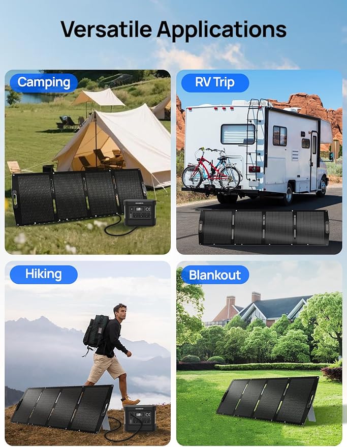 ECO-WORTHY 200W Portable Solar Panel, Foldable Solar Panel Charger 12BB with Adjustable