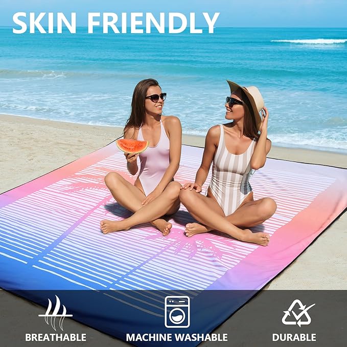 Beach Blanket Waterproof Sandproof Beach Mat 79" X 83"/10'x9'for 2-8 Adults Quick Drying Outdoor