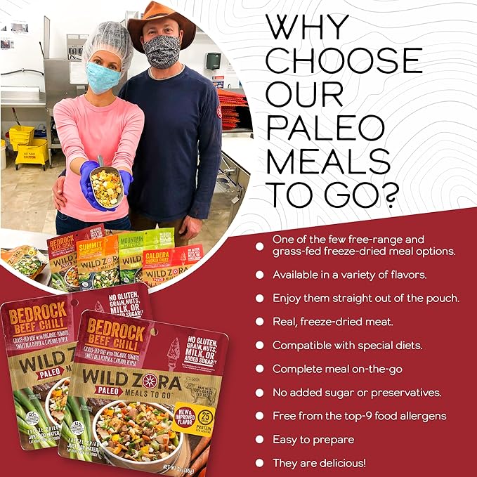 Wild Zora Paleo Freeze Dried Meals for Backpacking & Camping - Healthy Gluten Free & Grain Free
