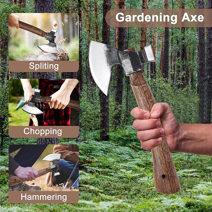 Wood Splitting Axe with Leather Sheath,Camping Hatchet with 10.74" Solid Handle,Bushcraft Axe with