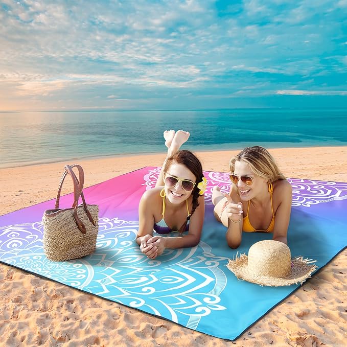 Beach Blanket Waterproof Sandproof Beach Mat 79" X 83"/10'x9'for 2-8 Adults Quick Drying Outdoor