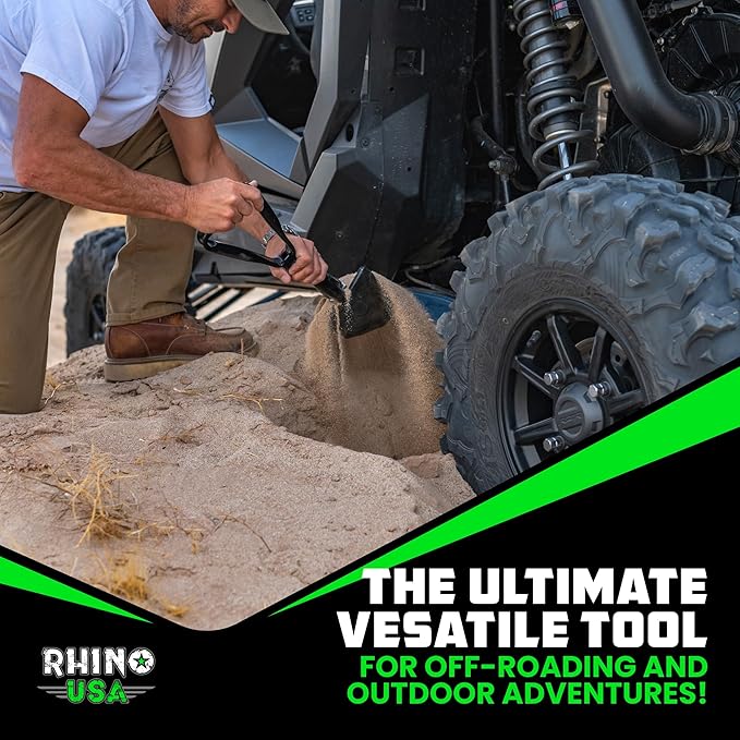 RHINO USA Folding Survival Shovel w/Pick - Heavy Duty Carbon Steel Military Style Entrenching Tool