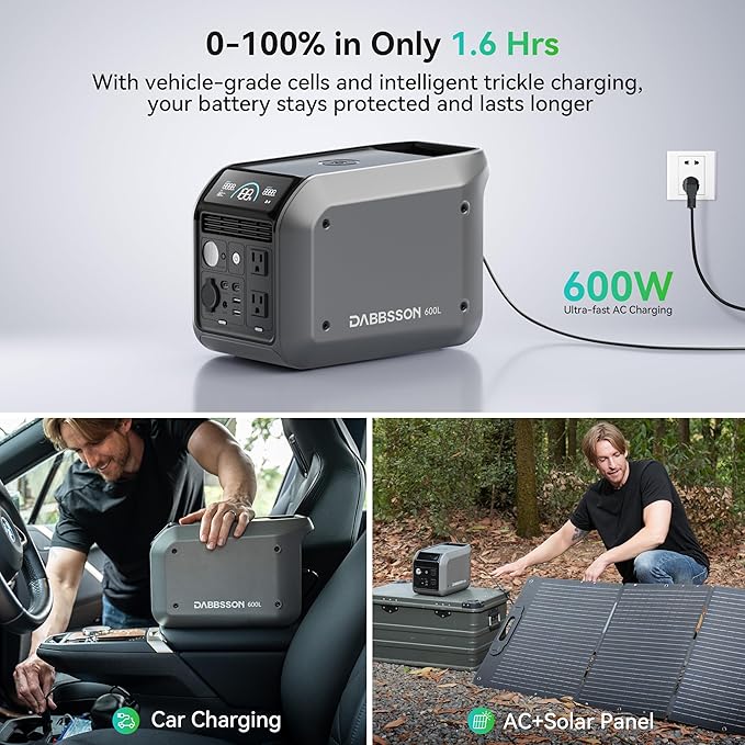 Dabbsson 600L Solar Generator with 120W Solar Panel,768Wh 600W Power Station,Up to 900W AC