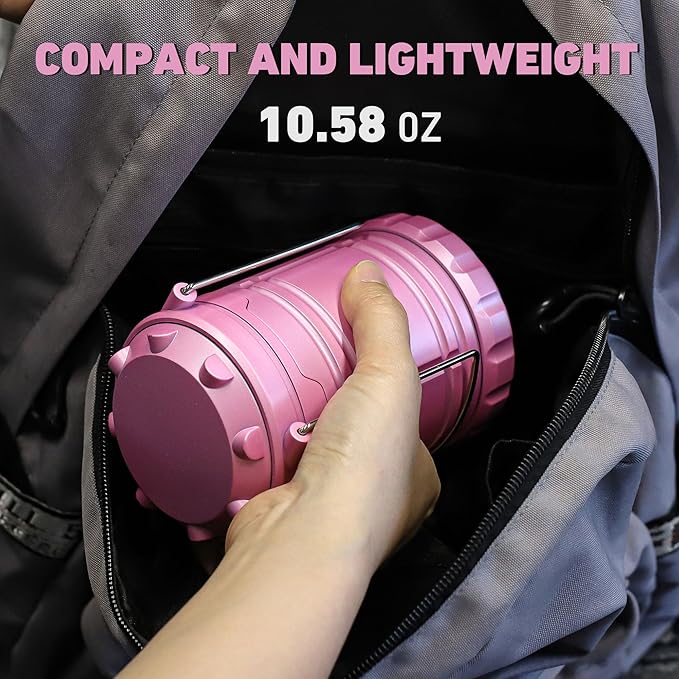 LED Pink Camping Lanterns, Portable Camping Lights, Outdoor Handled Lamps, Essential Emergency