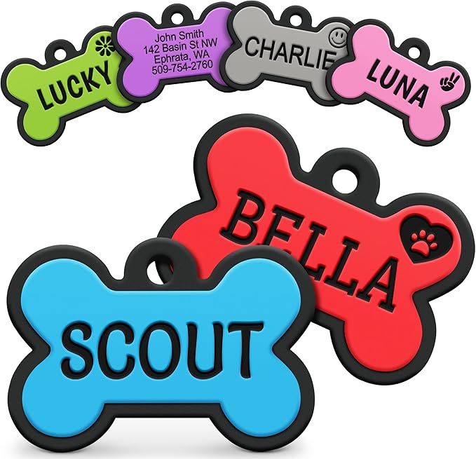 GoTags Silicone Dog Tags, Soundless Pet Tag, Personalized Silent Tag Engraved for Pets with Cute