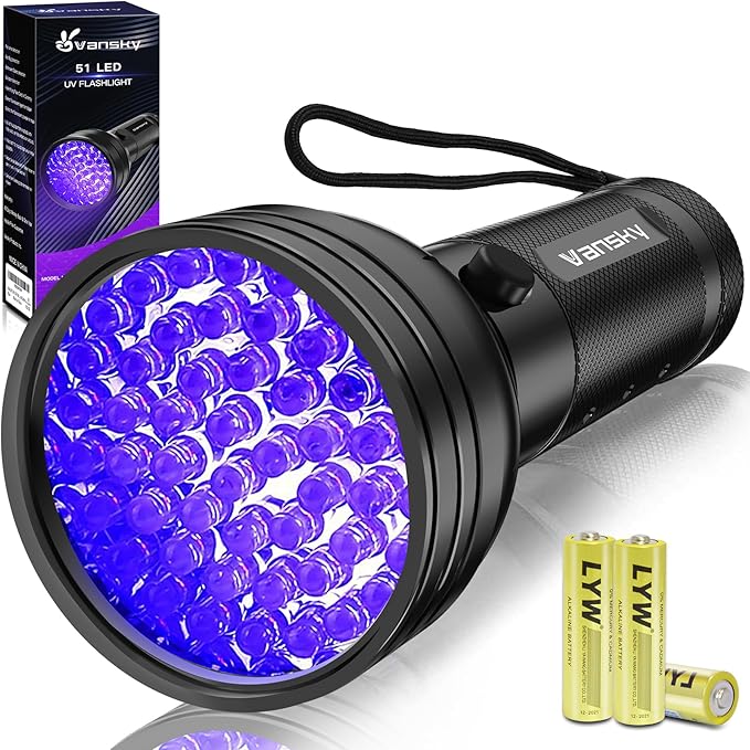Vansky Black Light UV Flashlight, Upgraded 51 LED 395nm Blacklight Pet Urine Detector for Dog/Cat