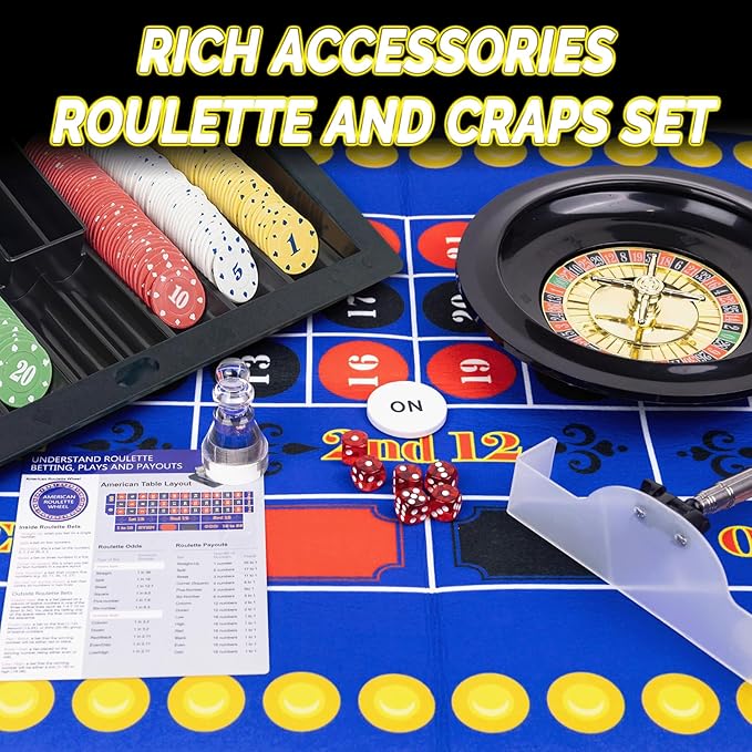 5 in 1 Super Casino Game Set: Blackjack/Roulette/Craps/Texas Hold'em/Poker Kit with Shoe+Discard