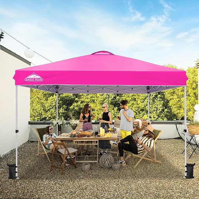 EAGLE PEAK Pop Up Canopy Tent with Wheeled Carry Bag, 8 Stakes, 4 Ropes, 4 Weight Bags, Easy Set Up