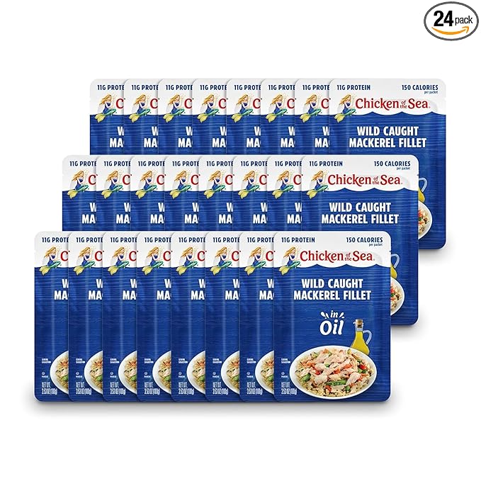 Chicken of the Sea Mackerel Fillet in Oil, 3.53 oz. Packets (Box of 24), Wild Caught Mackerel