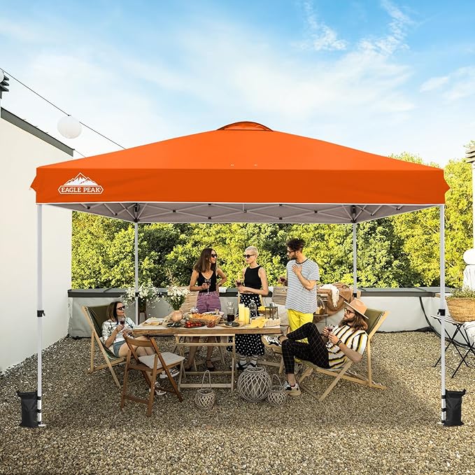 EAGLE PEAK Pop Up Canopy Tent with Wheeled Carry Bag, 8 Stakes, 4 Ropes, 4 Weight Bags, Easy Set Up