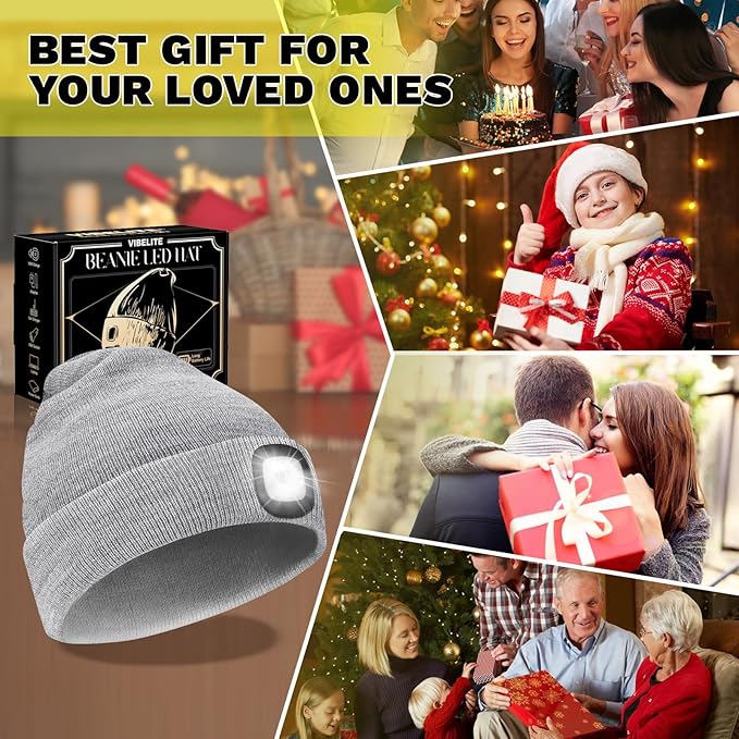 LED Beanie Hat with Light, USB Rechargeable LED Headlamp, Gifts for Men, Him, Husband, Boyfriend