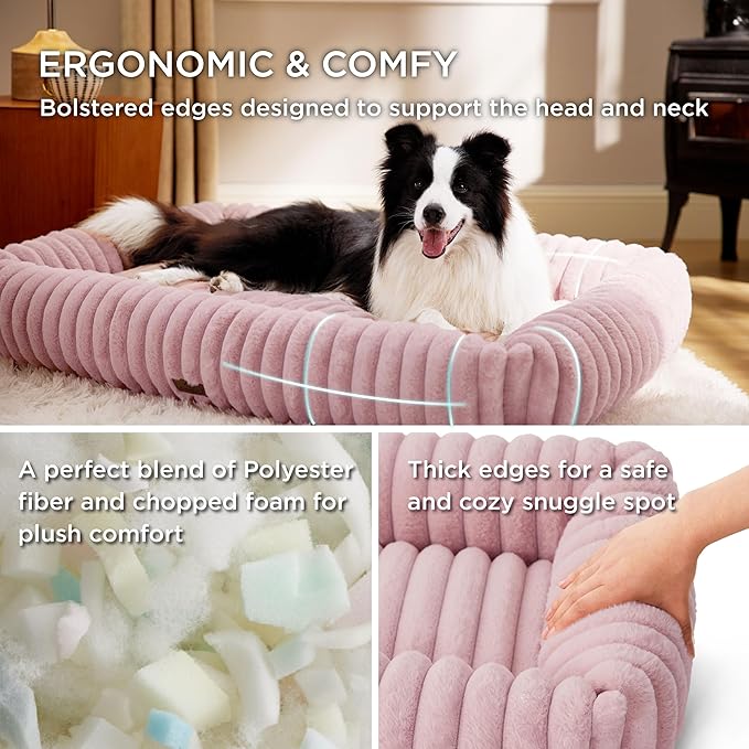Bedsure Cute Dog Bed for Extra Large Dogs - Washable Furry Puppy Beds, Rectangle Orthopedic XL Pet