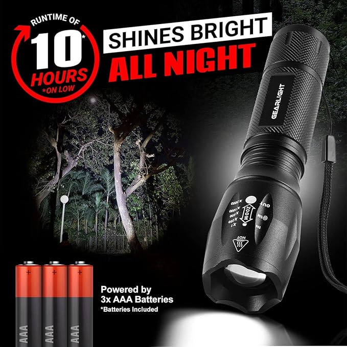 GearLight LED Flashlight Bright, Zoomable Tactical Flashlights with High Lumens and 5 Modes for