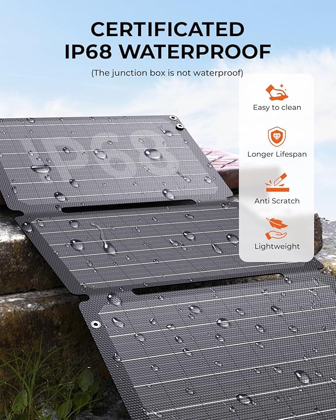 BigBlue 30W Solar Panel Charger with Fast Charging USB-A, USB-C and DC Ports, IP68 Waterproof