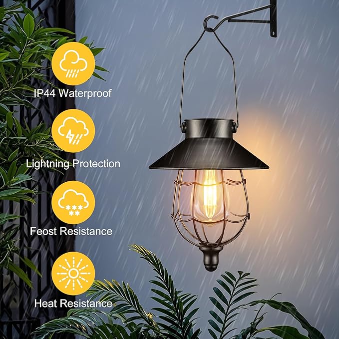 Solar Lanterns Outdoor Hanging Metal Vintage Lantern Warm White Solar Lights lamp Waterproof Edison