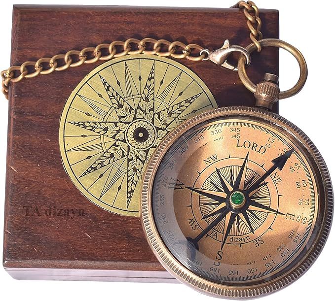 Trust in The Lord With All Your Heart - Proverbs 3:5-6 Quote Engraved Compass With Wooden Box