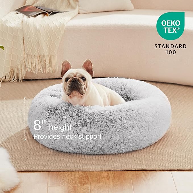 Love's cabin Calming Cat Bed for Indoor Cats,Anti-Anxiety Donut Round Dog Bed,Fluffy Faux Fur