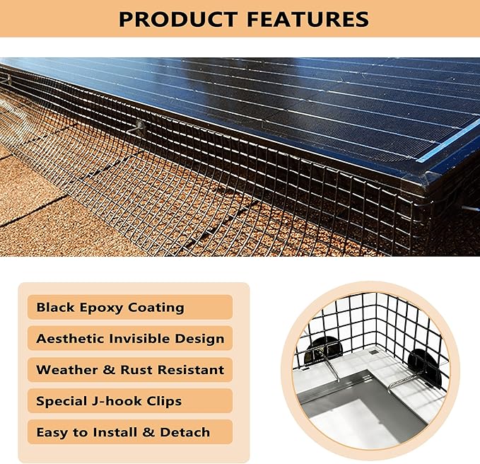 PROLEE 6 Inch X 100FT Solar Panel Bird Guard, Anti-Rust Critter Guard with 100 Fastener Clips