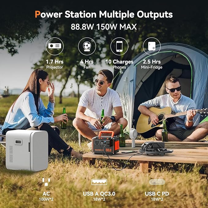MARBERO 88.8Wh Portable Power Station with 30W Solar Panel 150W Peak Camping Solar Generator Power